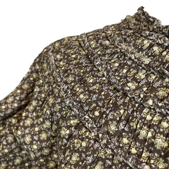 Rebecca Taylor Feather Fleur Ruched Smocked Mock Neck Cotton Blouse Size 10 - Picture 3 of 14